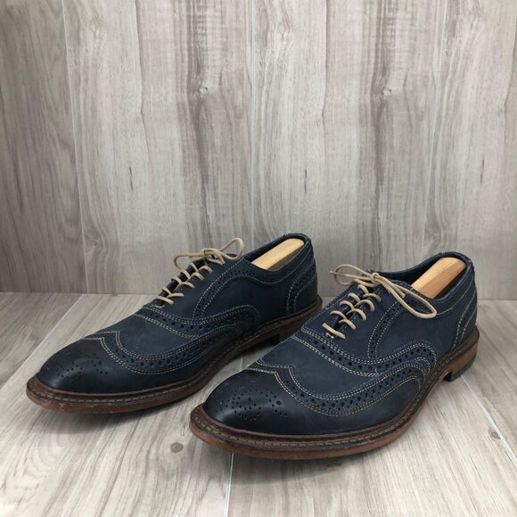 Allen Edmonds Dress Shoes Mens 9.5D Neumok Blue Leather Wingtip Derby Oxfords - Picture 4 of 11